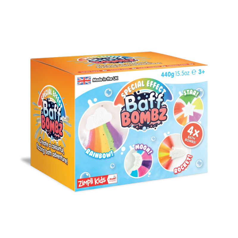 Bomby do kąpieli zmieniające kolor wody, zestaw 4 szt., Rainbow Baff Bombz, 3+, Zimpli Kids