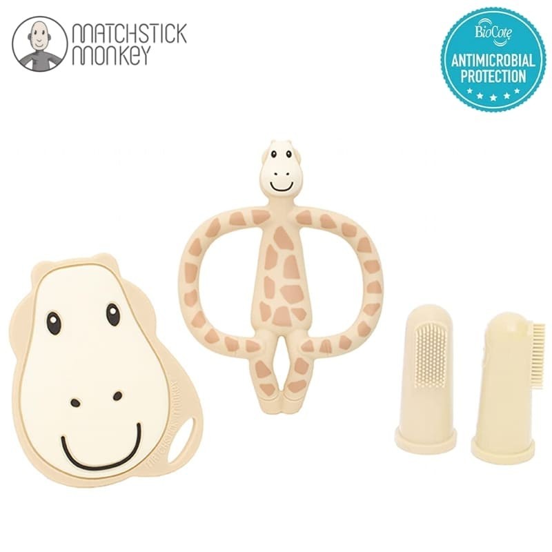 Matchstick Monkey Teething Starter Set Giraffe - 2 szczoteczki + 2 gryzaki