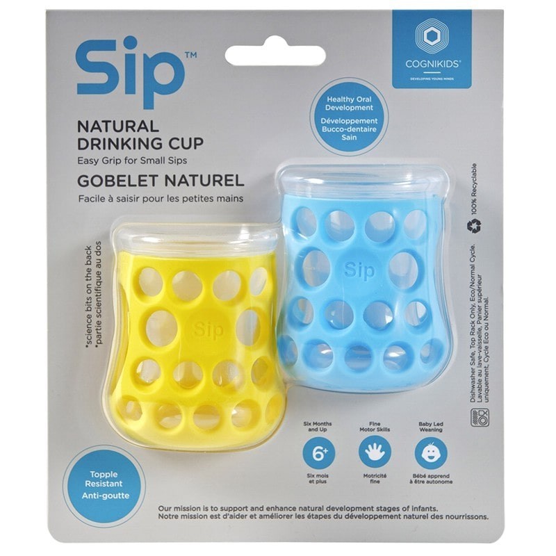 CogniKids Sip® – Natural Drinking Cup 2 sensoryczne kubeczki do nauki picia dla niemowląt SKY BLUE / SUNSHINE