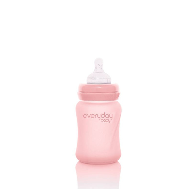 Szklana butelka ze smoczkiem S, 150 ml, różowa, Everyday Baby