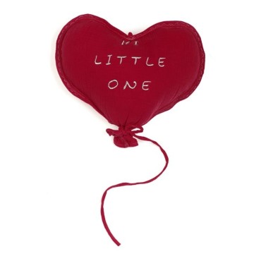 Hi Little One - Poduszka dekoracyjna z organicznego oddychającego BIO  muślinu GOTS HEART RED