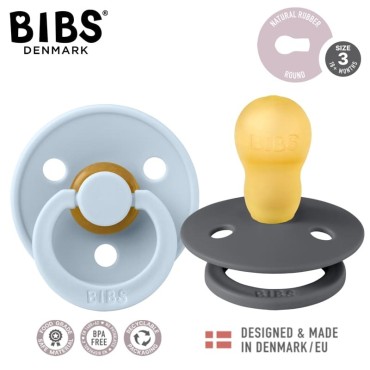 BIBS COLOUR 2-PACK IRON & BABY BLUE L Smoczek Uspokajający kauczuk Hevea