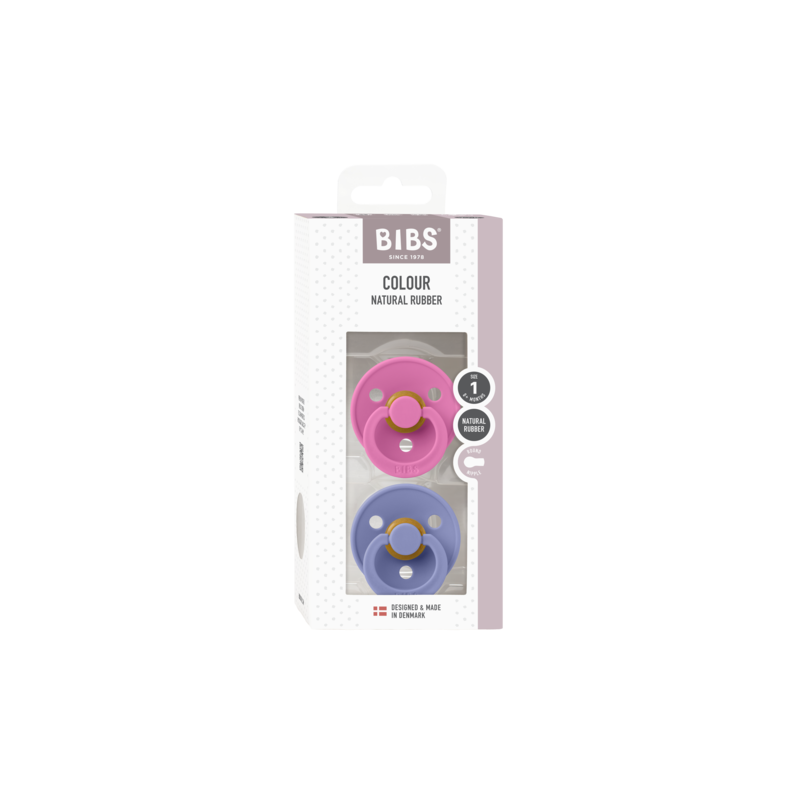 BIBS COLOUR 2-PACK BUBBLEGUM & PERI S Smoczek Uspokajający kauczuk Hevea