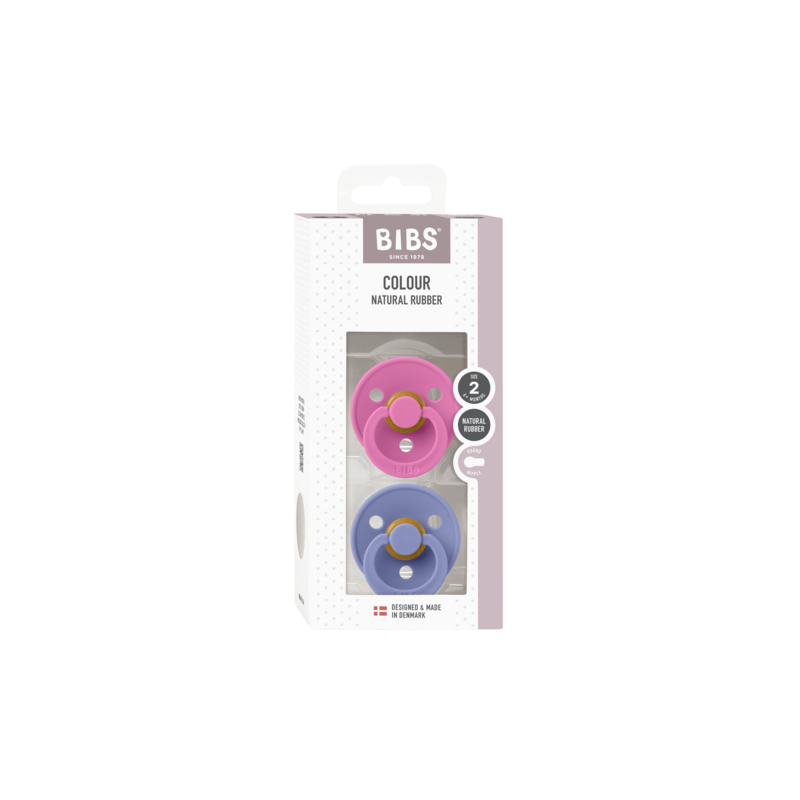 BIBS COLOUR 2-PACK BUBBLEGUM & PERI M Smoczek Uspokajający kauczuk Hevea