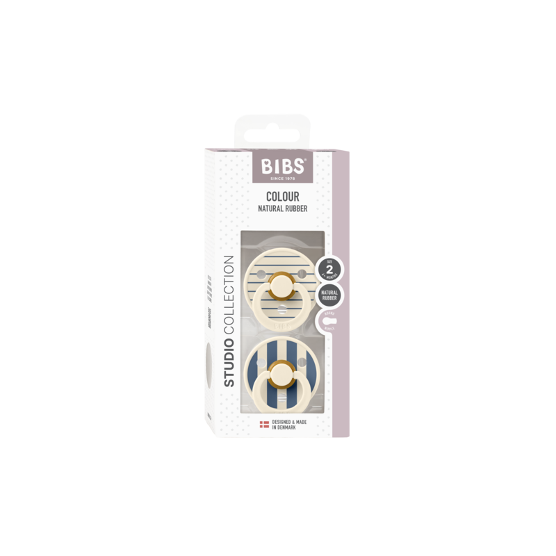 BIBS STUDIO COLOUR 2-PACK PIN IVORY & STEEL BLUE M Smoczek uspokajający kauczuk Hevea