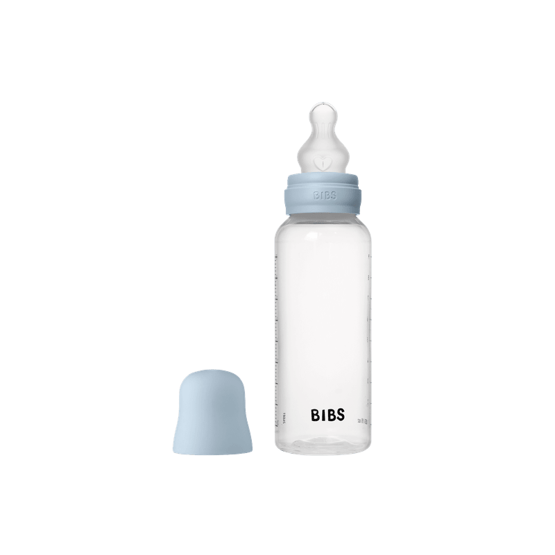 BIBS BUTELKA PLASTIC PP ze smoczkiem antykolkowym z silikonu medycznego, pojemność 270 ml, BABY BLUE